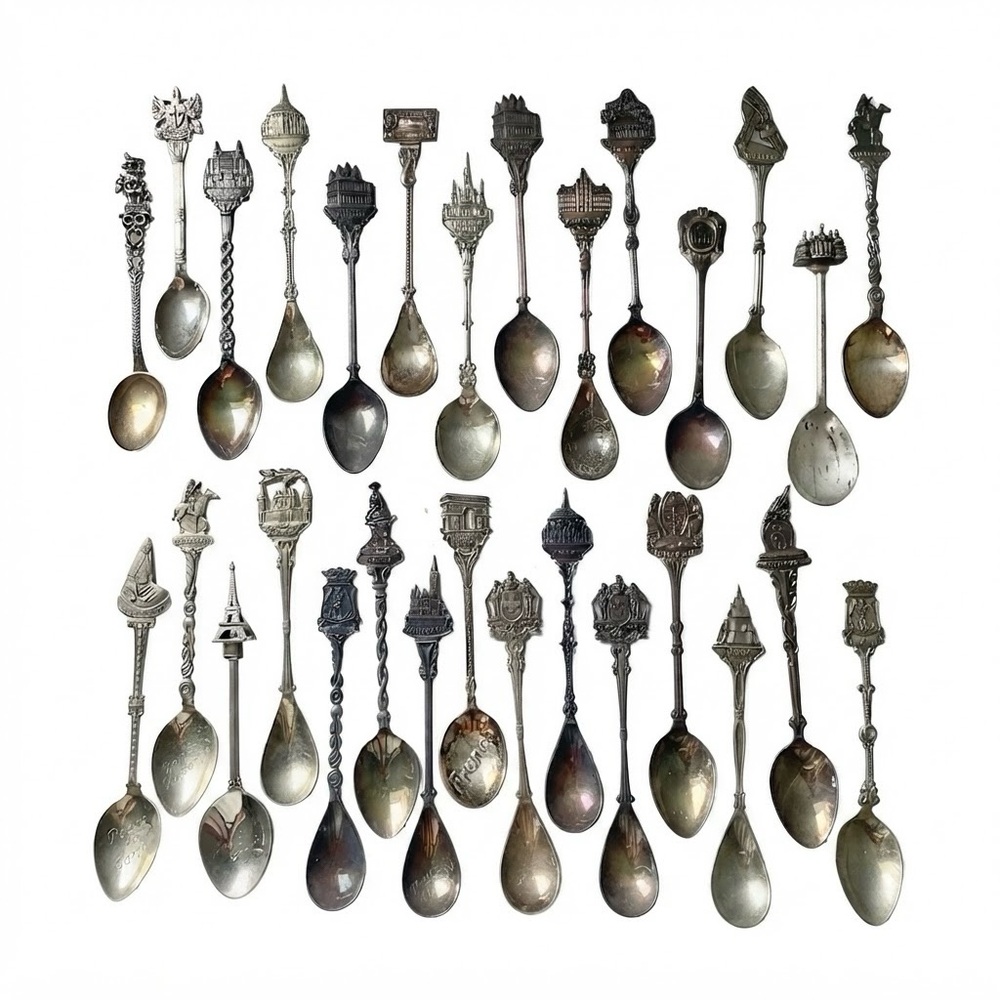 Vintage Europe Asia Africa Souvenir Spoon Collection Travel Mixed Set of 29